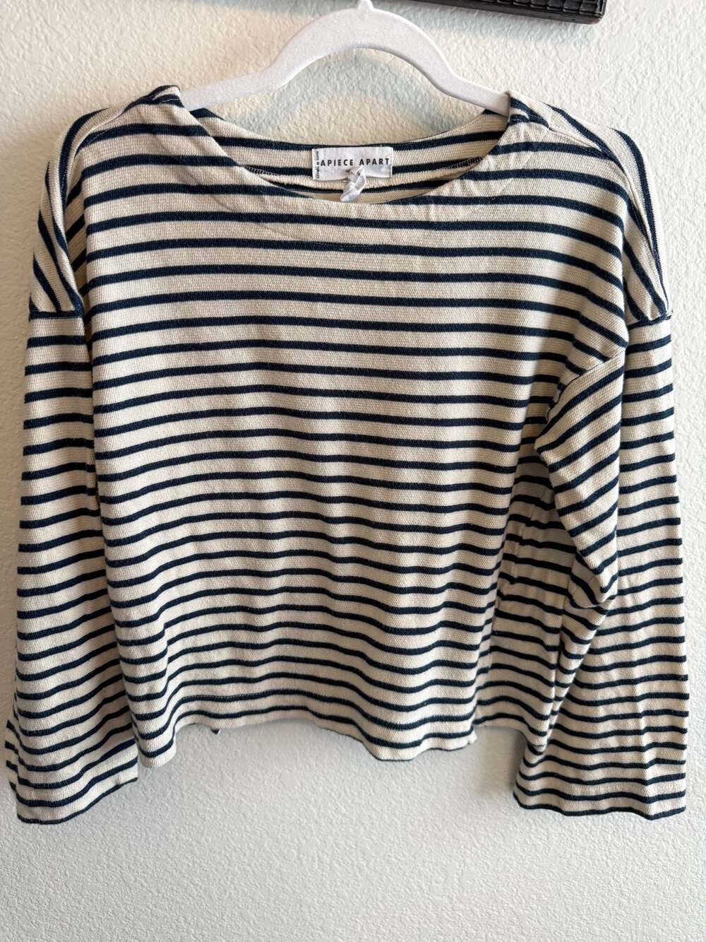 Apiece Apart Barca Navy Cream Striped Cotton Sweater